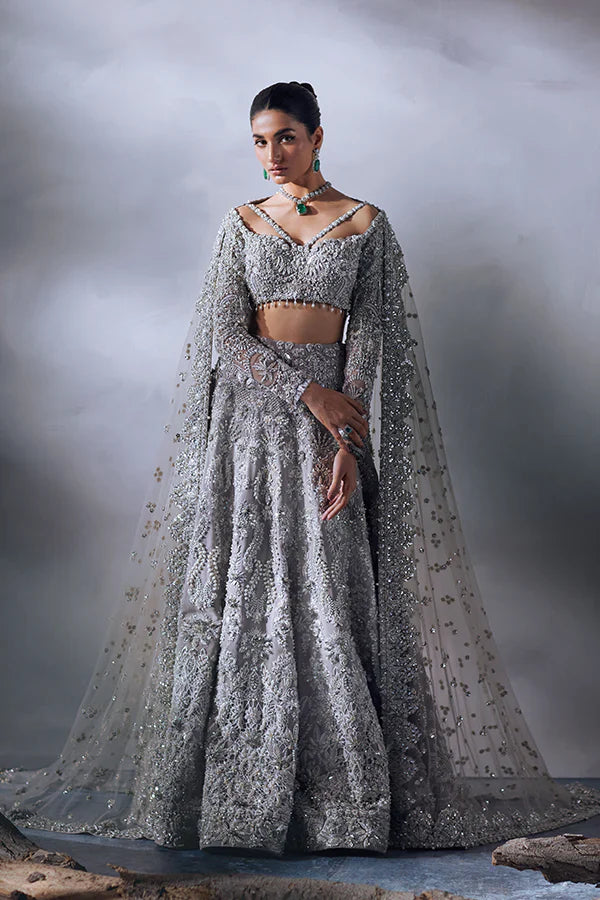 Eisley Grey Bridal Organza Ensemble – Handcrafted 3D Embellished Master