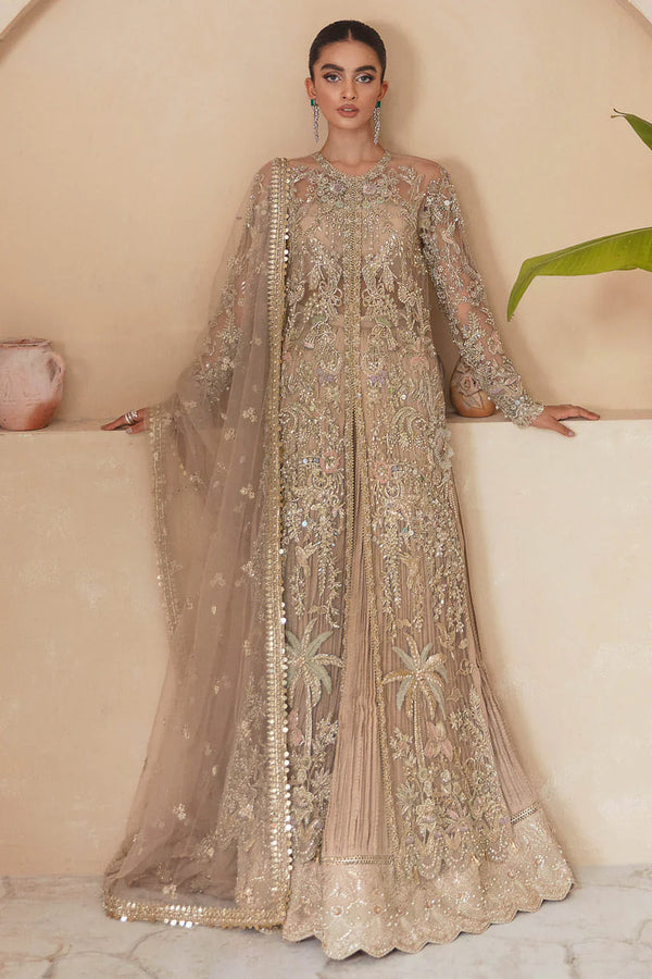 Dahlia Bridal Net Gown – Multihued Pastel Embroidery with Sheesha & Dabka Details