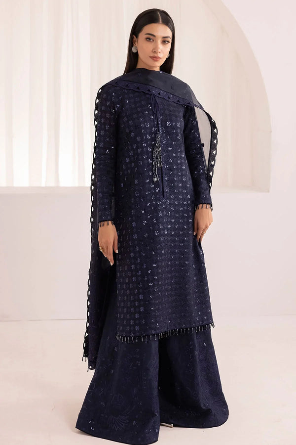 Jazmin UR-7010 – Embroidered Korean Raw Silk 3-Piece Unstitched Suit with Organza Dupatta