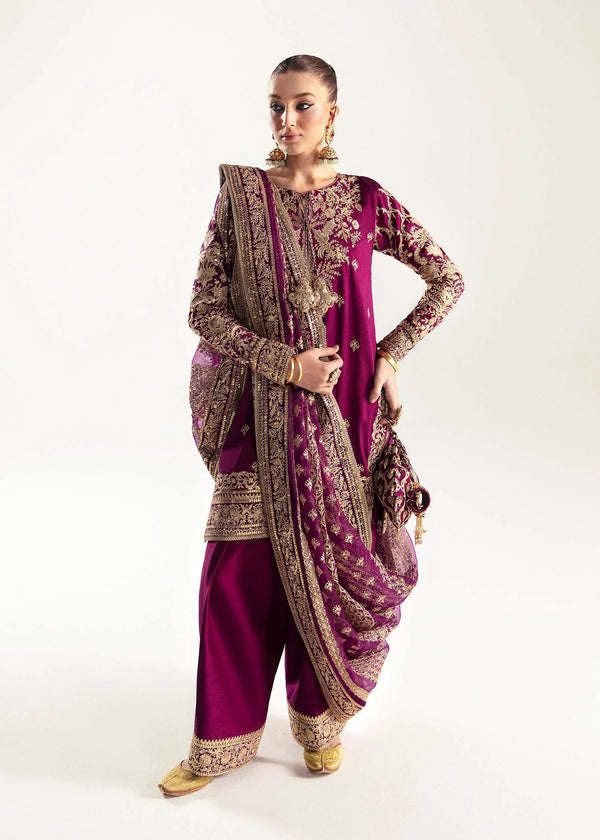 Zarqoon Luxury Twin-Sequined Korean Raw Silk 3-Piece Suit – Magenta