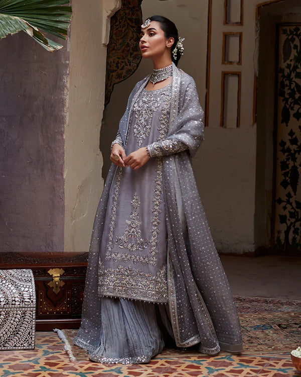 Dila – Embellished Raw Silk Sharara Set with Organza Dupatta