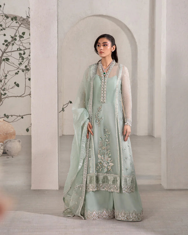 Shahkaar Luxury Embroidered & Embellished Organza 3-Piece Suit – Marvela Ice Blue