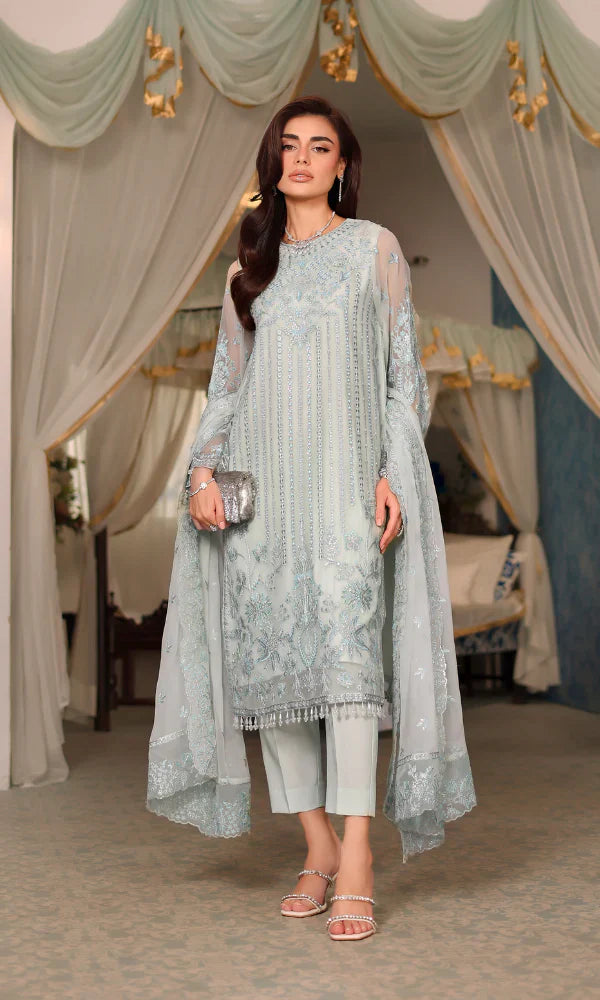 Ocean Glint – Elegant Embroidered Chiffon Unstitched Suit