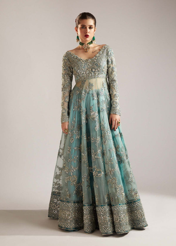 Astra Celestial Ice Blue Organza Pishwas with Crushed Silk Sharara & Printed Dupatta