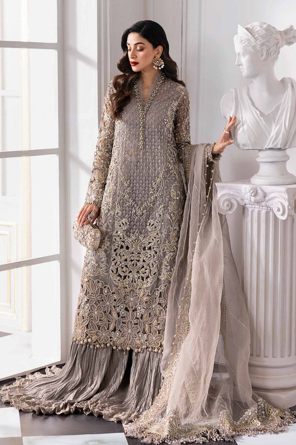 Maria B BD-3006 – Embroidered Organza 3-Piece Unstitched Suit (Steel Grey)