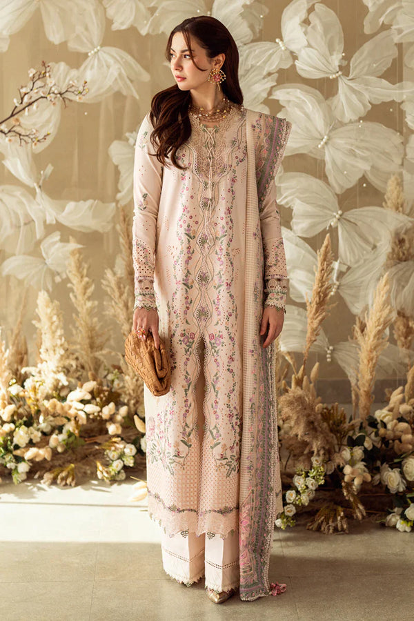 Qalamkar – Lawn Embroidered 3-Piece Unstitched Dress with Cotton Net Dupatta