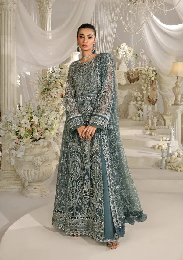 Nirvana – Elaf Premium Evara Embroidered Net 3-Piece Unstitched Suit (Dark Grey Formal Elegance)