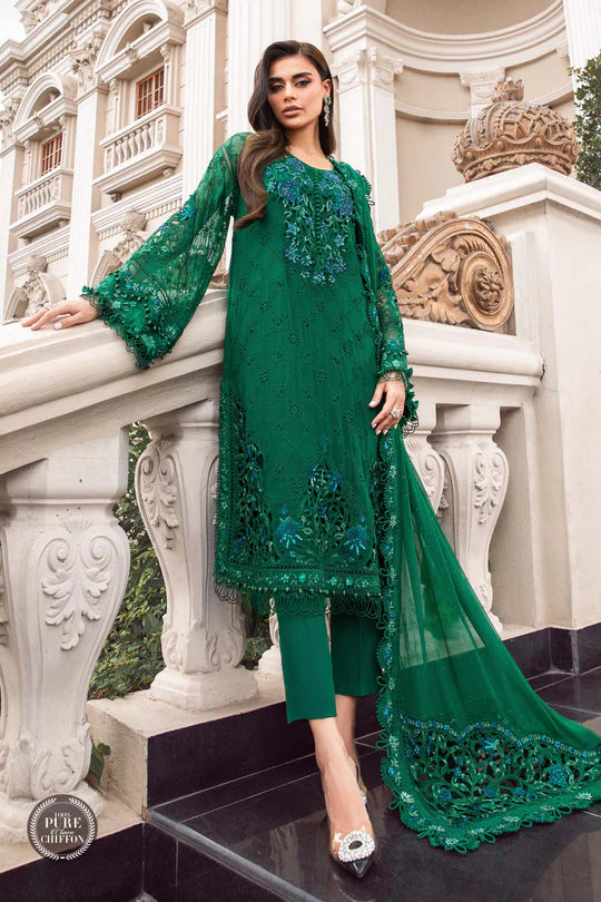 Meherbaan 3 Piece Unstitched Embroidered Chiffon & Raw Silk Suit