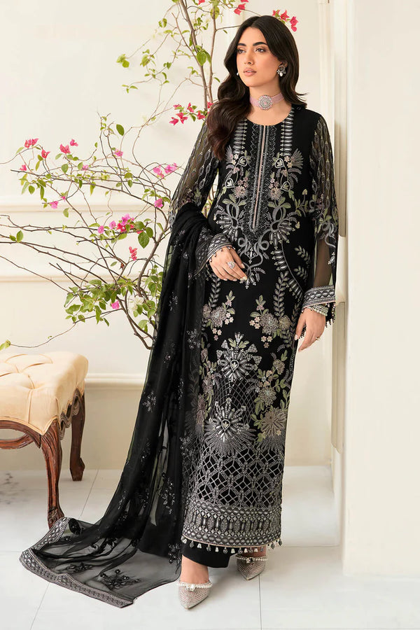 Qandeel 3 Piece Unstitched Embroidered Chiffon Suit