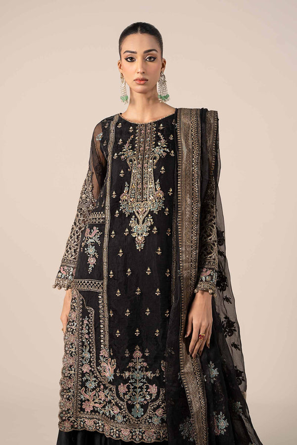 Rubinaaz SF-EF25-24 Black 3-Piece Embroidered Organza Suit – Sequins & Tilla Detailing