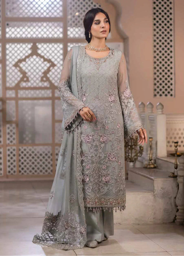 Heavenly Hues Embroidered Chiffon 3-Piece Suit with Hand-Made Organza Accents