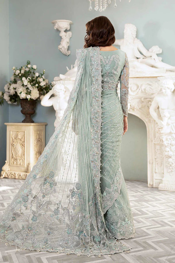 Helene – Maria.B Couture Sea-Green Net Saree with Silver Cord Embroidery